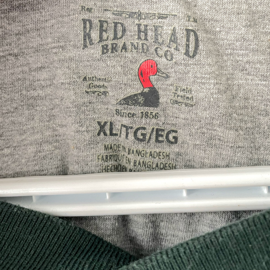 Green Waffle Knit Henley With Plaid Flannel Sleeves - XL