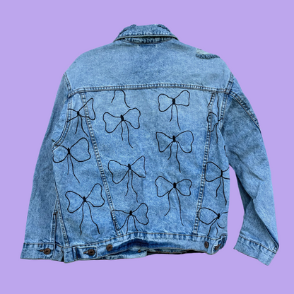 Distressed Bow Print Denim Jacket