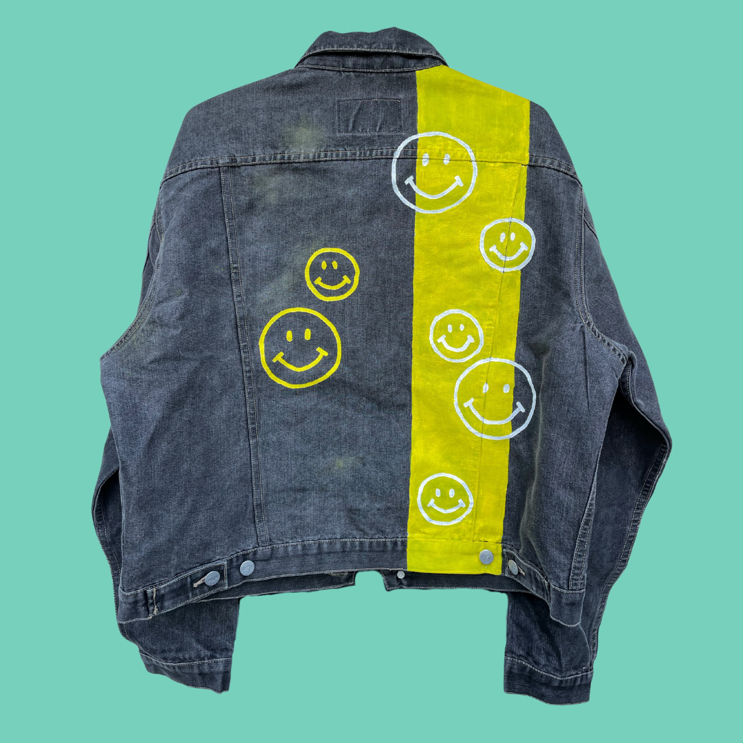 Handpainted Smiley Face Graphic Cotton Denim Jacket
