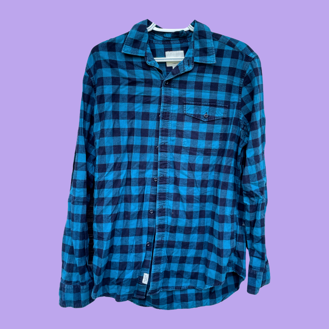 How You Doin' Graphic Blue Plaid Button-Up Shirt