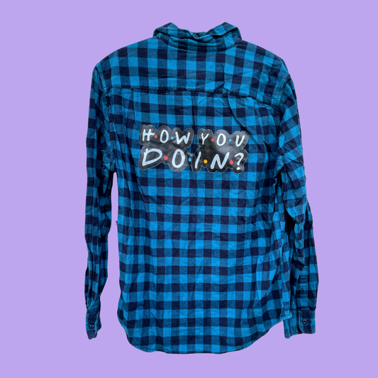 How You Doin' Graphic Blue Plaid Button-Up Shirt