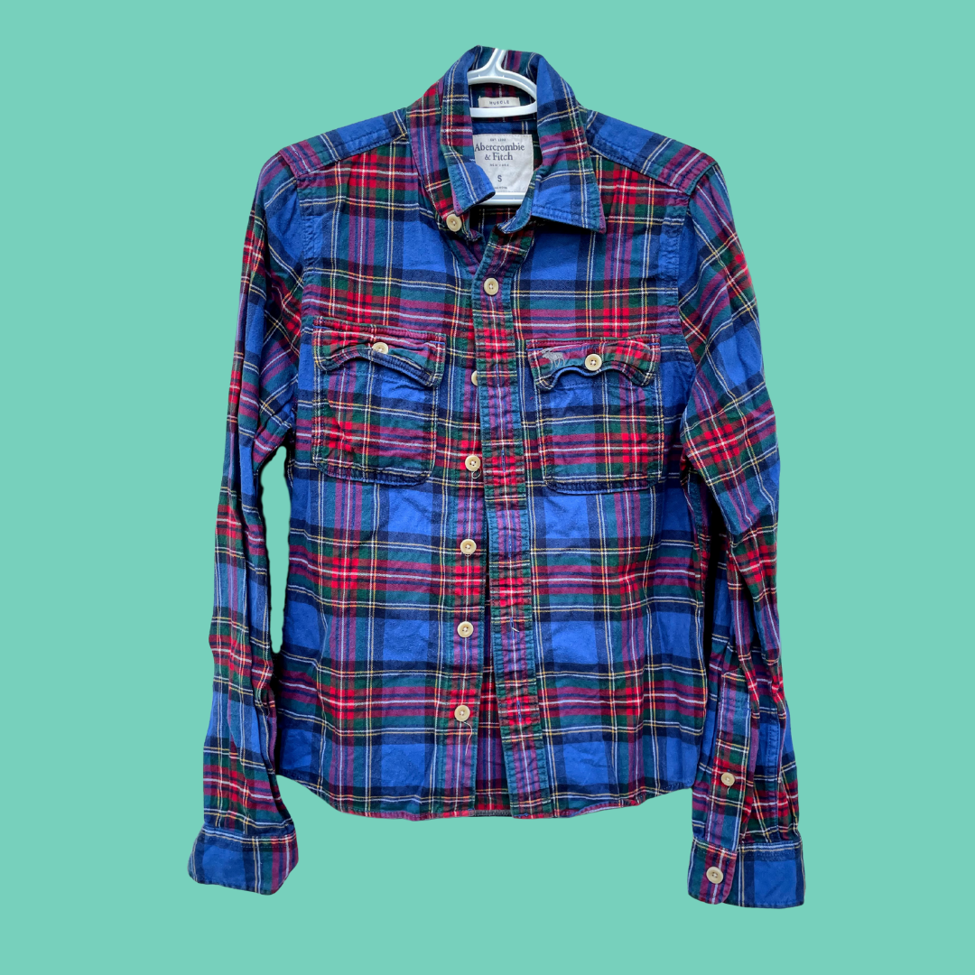 Plaid Flannel Button-Up Shirt With Graphic Heart Back