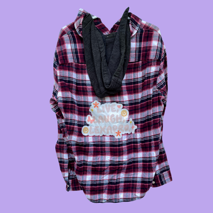 Live Laugh Lexapro Burgundy Plaid Button-Up Shirt With Hood