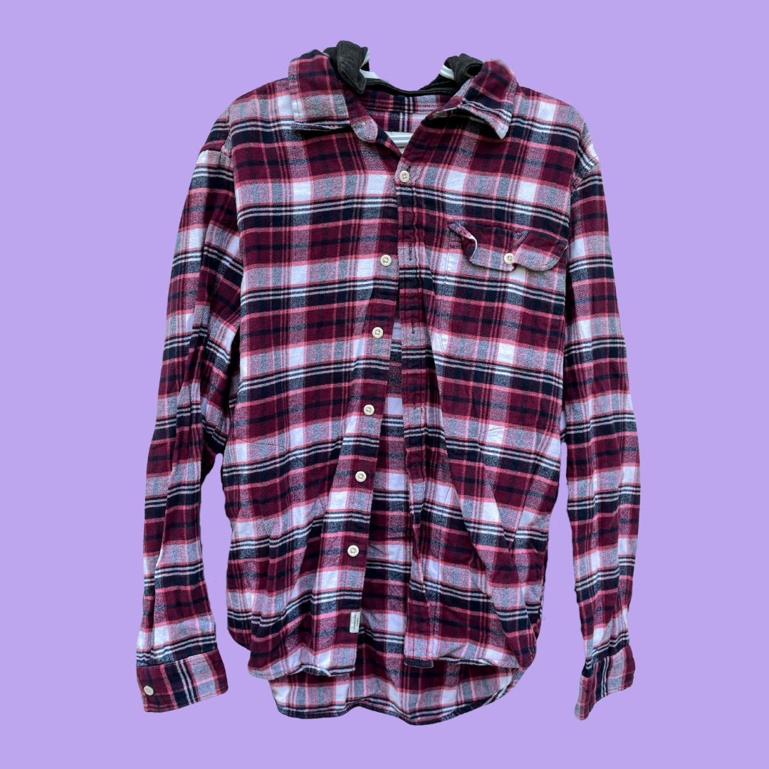 Live Laugh Lexapro Burgundy Plaid Button-Up Shirt With Hood
