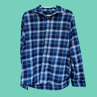 Not Into Giving A Shit Blue Plaid Button-Up Shirt