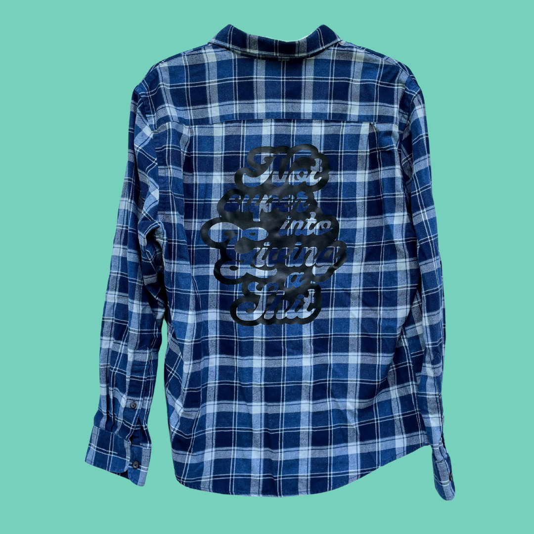 Not Into Giving A Shit Blue Plaid Button-Up Shirt