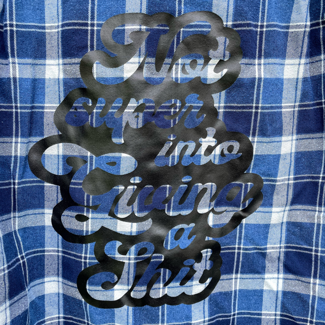 Not Into Giving A Shit Blue Plaid Button-Up Shirt