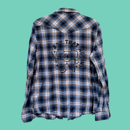 Cartoon Flower Graphic Plaid Button-Up Shirt