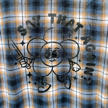Cartoon Flower Graphic Plaid Button-Up Shirt