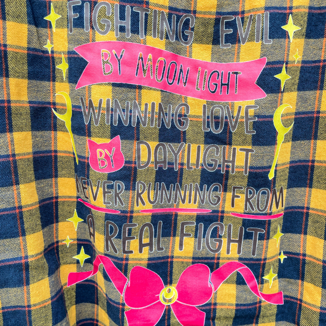 Sailor Moon Graphic Plaid Button-Up Shirt