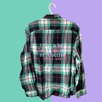 I Cry A Lot Graphic Green And Black Plaid Button-Up Shirt