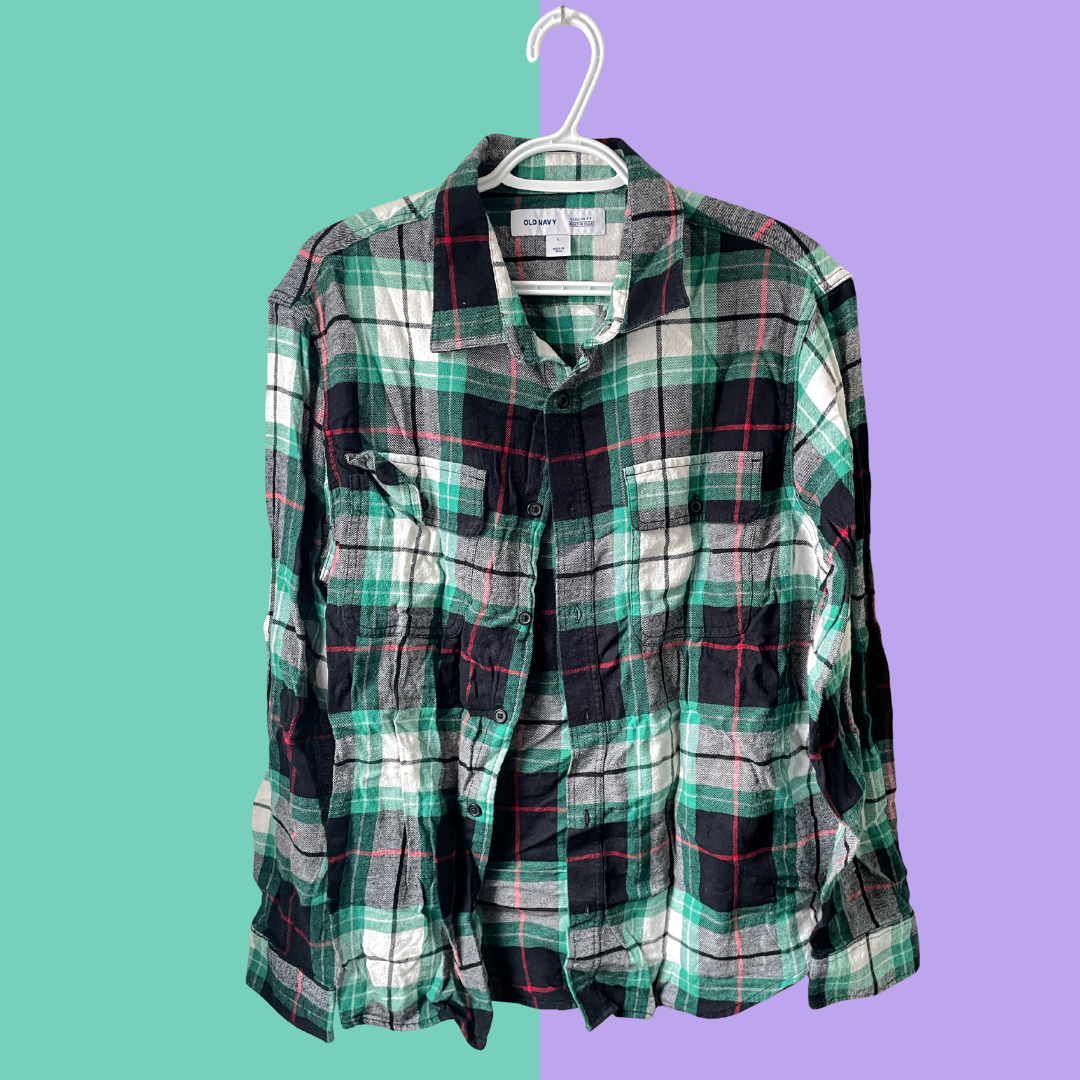 I Cry A Lot Graphic Green And Black Plaid Button-Up Shirt