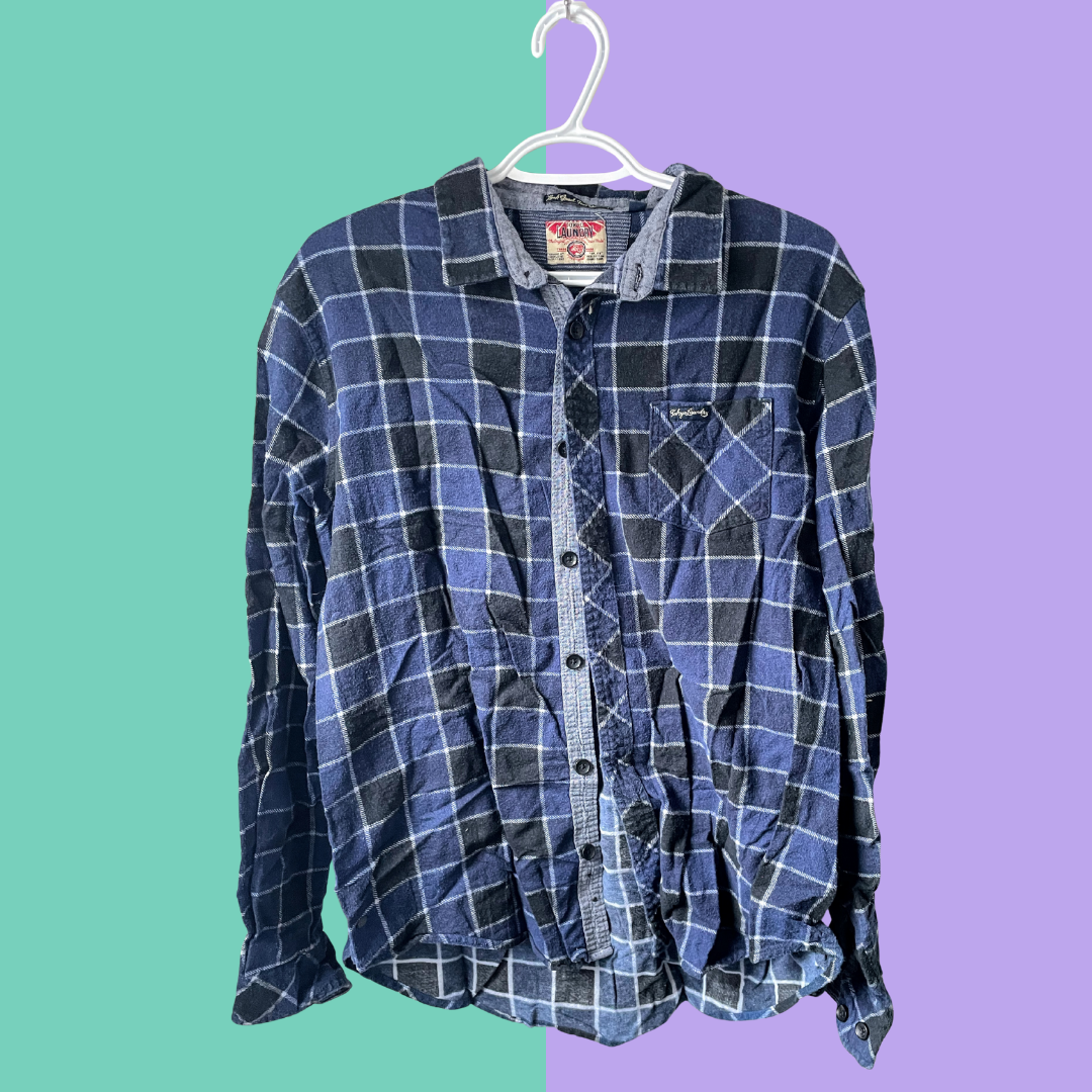 Bank Account Graphic Blue Plaid Button-Up Shirt