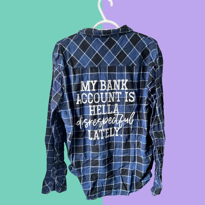 Bank Account Graphic Blue Plaid Button-Up Shirt