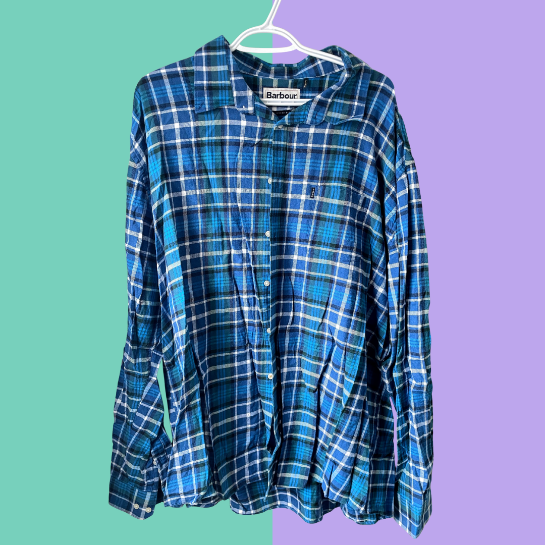 Staying Alive Skeleton Graphic Blue Plaid Button-Up Shirt