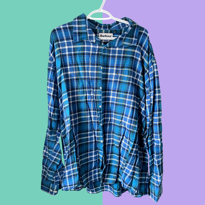 Staying Alive Skeleton Graphic Blue Plaid Button-Up Shirt