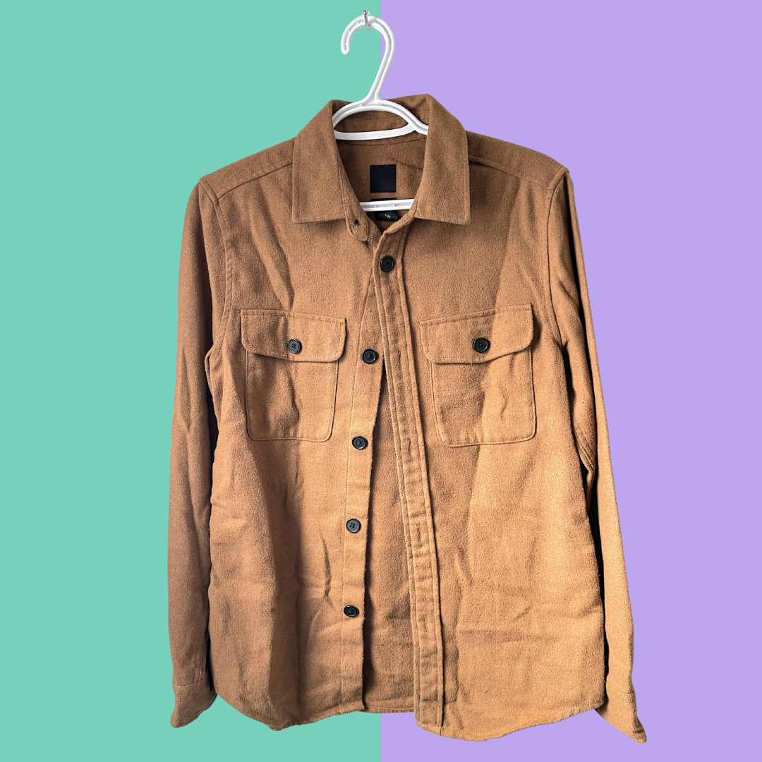 Collage Graphic Brown Button-Up Shirt