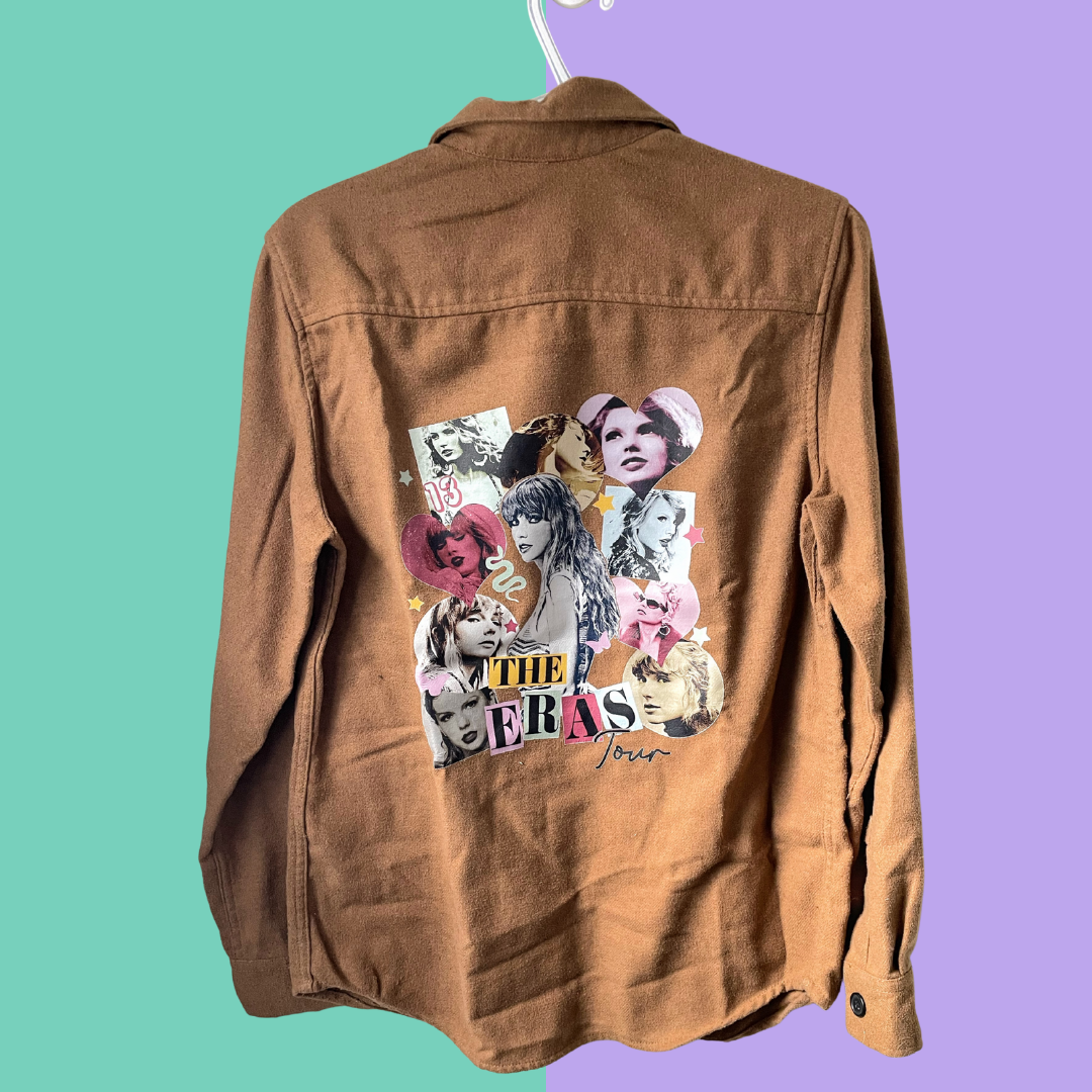Collage Graphic Brown Button-Up Shirt