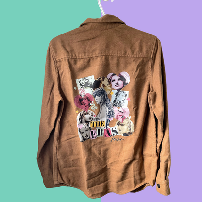 Collage Graphic Brown Button-Up Shirt