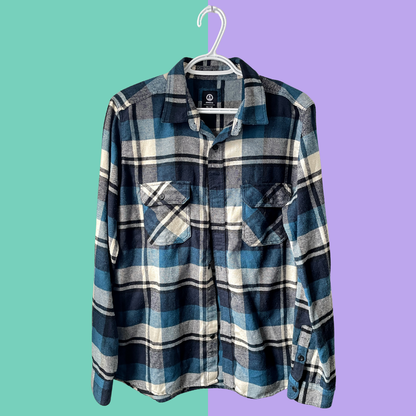 Dumpster Fire Graphic Blue Plaid Button-Up Shirt