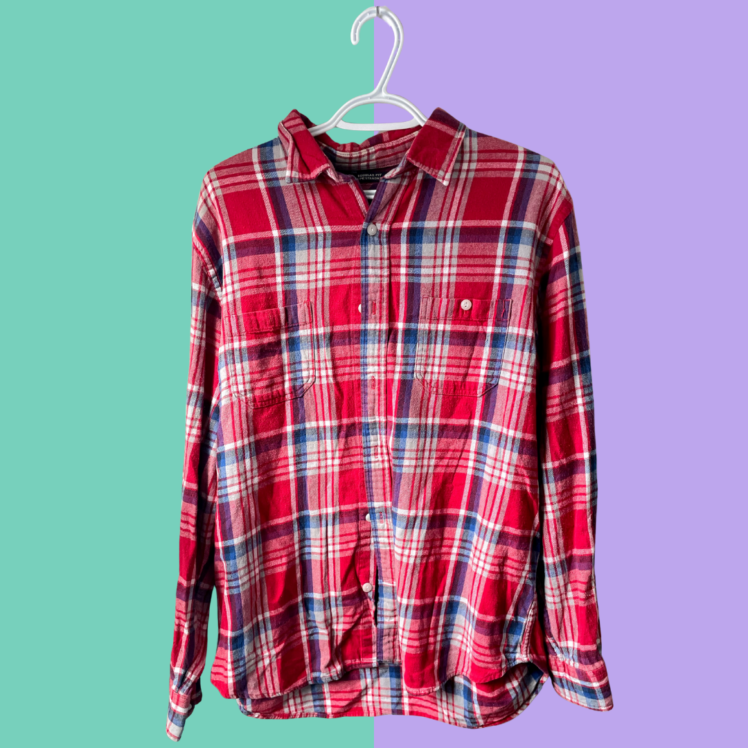 Retro Slogan Print Red Plaid Button-Up Shirt