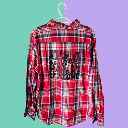 Retro Slogan Print Red Plaid Button-Up Shirt