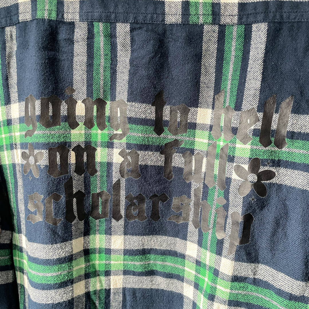Going To Hell Graphic Plaid Button-Up Shirt