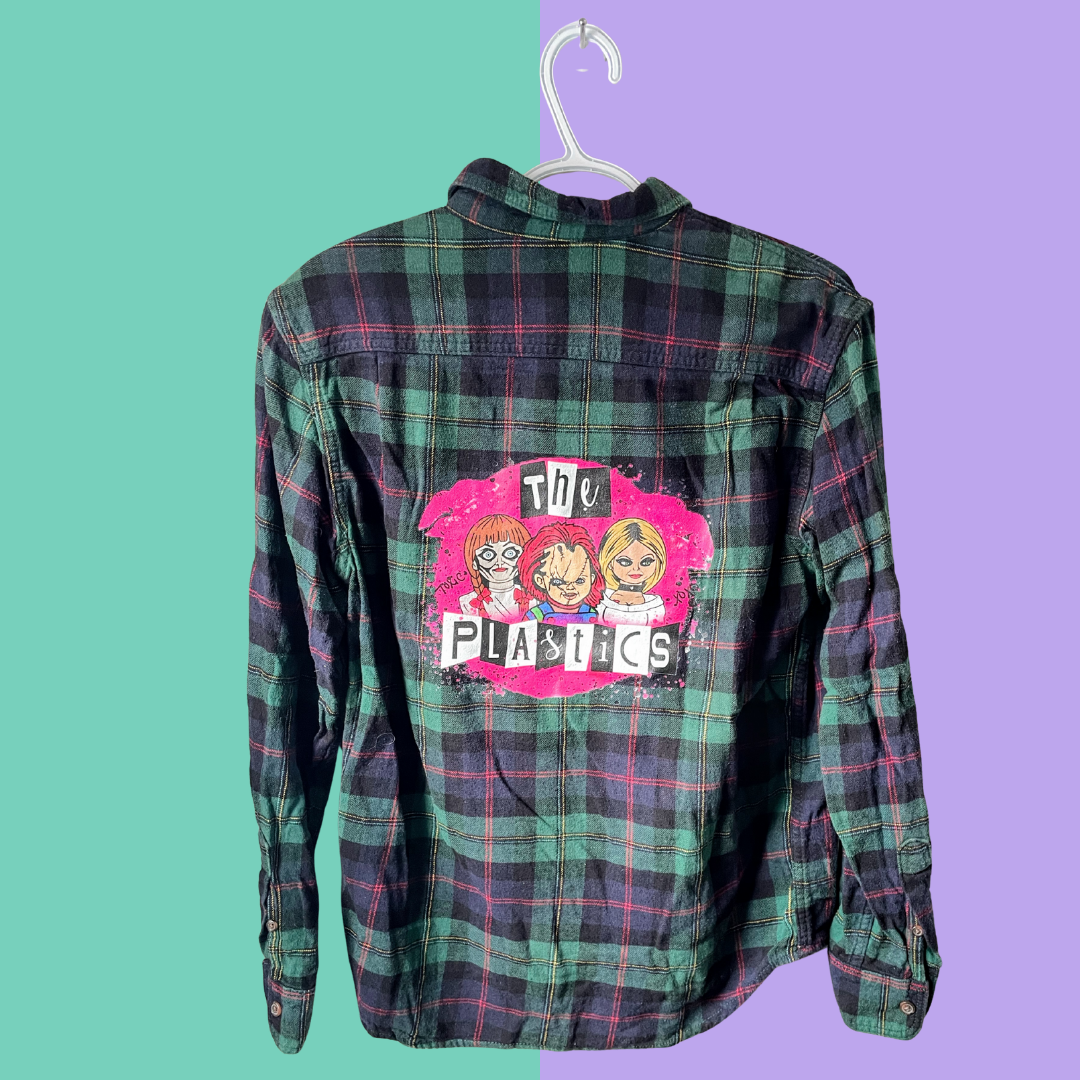 'The Plastics' Character Graphic Plaid Button-up Flannel Shirt