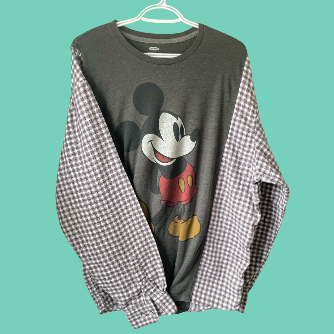 Mickey Mouse Graphic Plaid Sleeve Flannel Shirt - XL