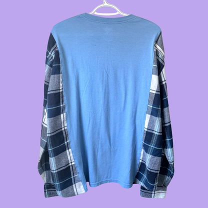 Avengers Marvel Graphic Blue and Navy Plaid Long Sleeve Shirt - XL